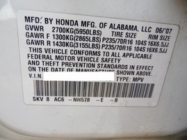 2008 HONDA PILOT EX-L WHITE 3.5L AT 2WD A17684